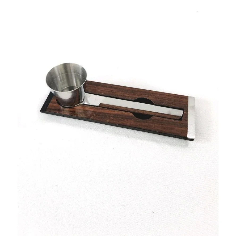 Vintage MCM Barware Cocktail Jigger Pourer Wooden Steel Handle Bar Holder Japan